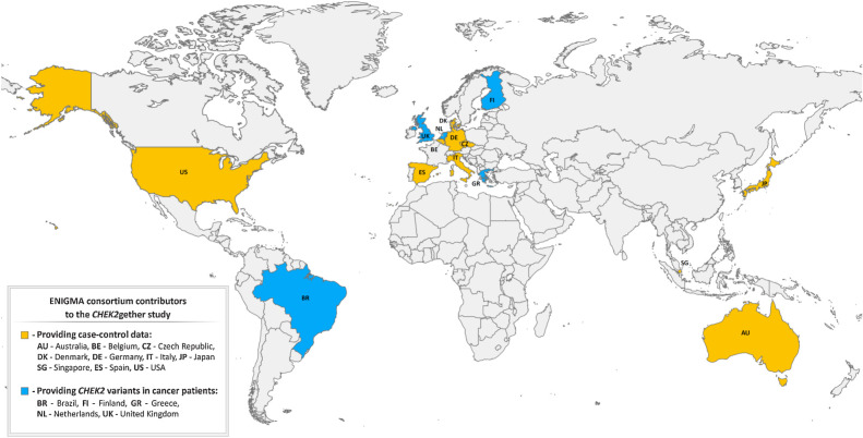 Figure 1. Geographical origin of analyzed CHEK2 missense variants.