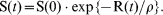 {\rm S}\lpar t\rpar \equals {\rm S}\lpar 0\rpar \cdot {\rm exp{\kern 1pt}}\lcub\hskip-2 \minus {\rm R}\lpar t\rpar \sol \rho \rcub.\hfill