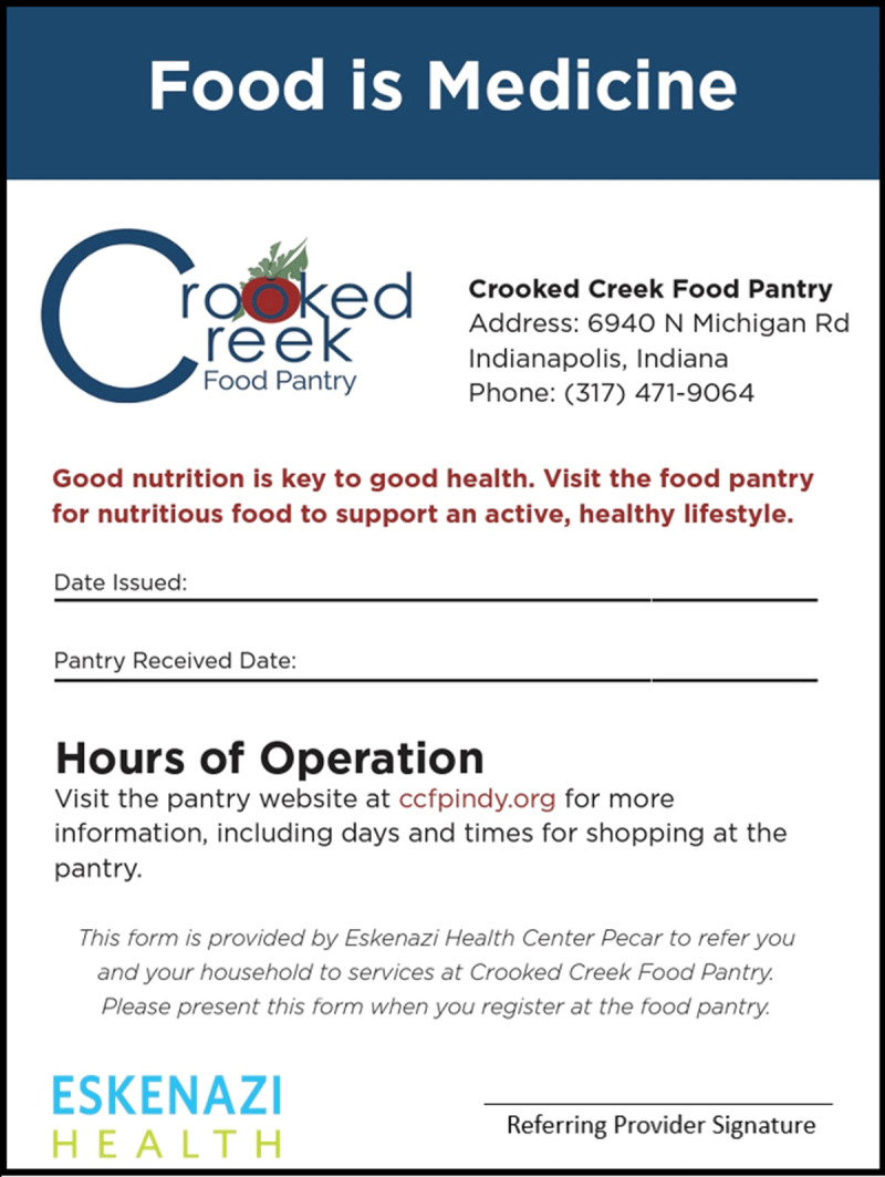 Crooked Creek Food Pantry "Food is Medicine" paper referral