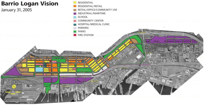 Envisioning a healthier community. The Environmental Health Coalition is working with Barrio Logan, a low-income Latino community in San Diego, California, to map out a plan for future land uses to help eradicate hazards and improve health.