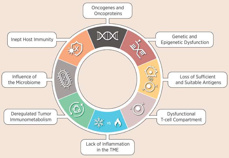 Figure 1. The hallmarks of resistance to ICIs are supported by seminal data sets and organized into key biological processes referred to as resistance nodes.