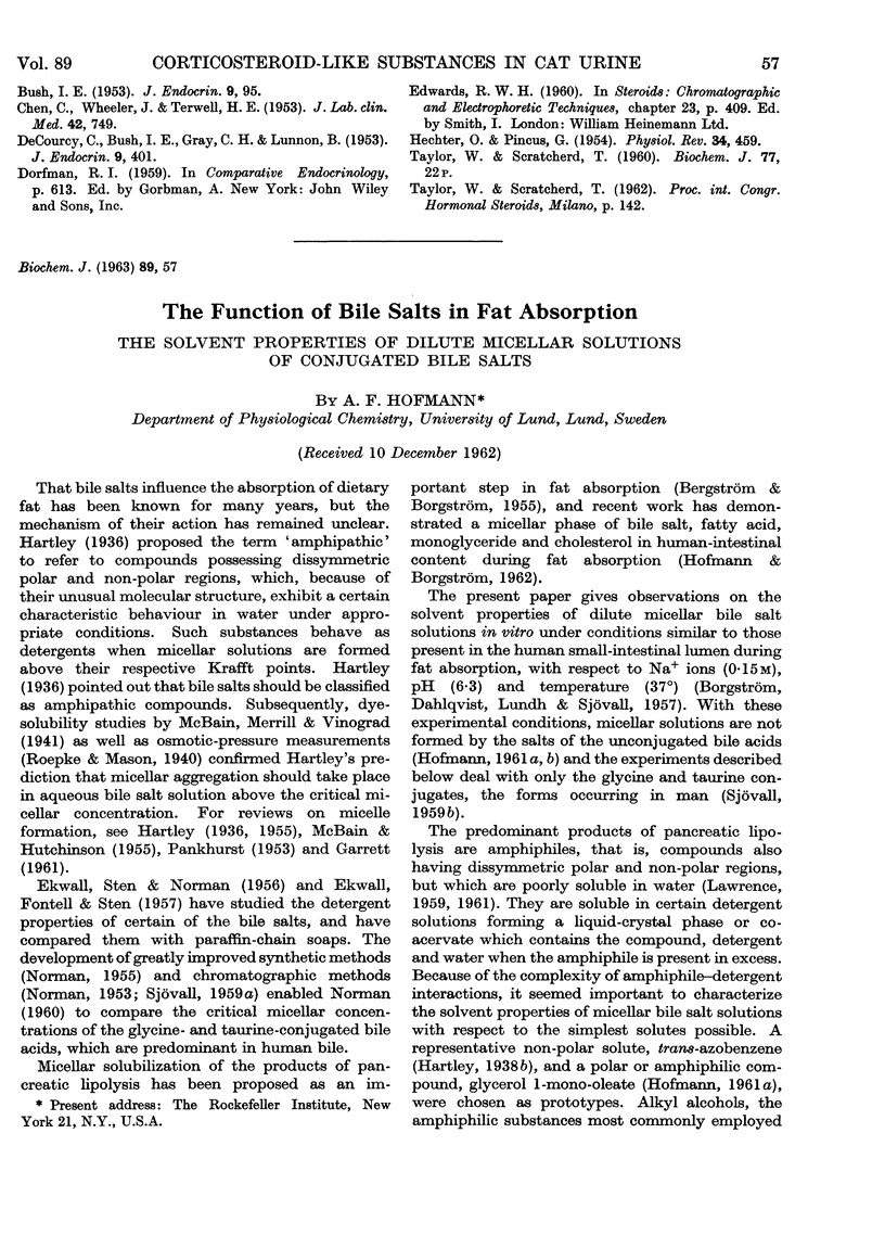 The function of bile salts in fat absorption the solvent properties of