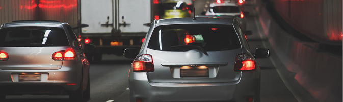 Traffic jam in a highway tunnel.