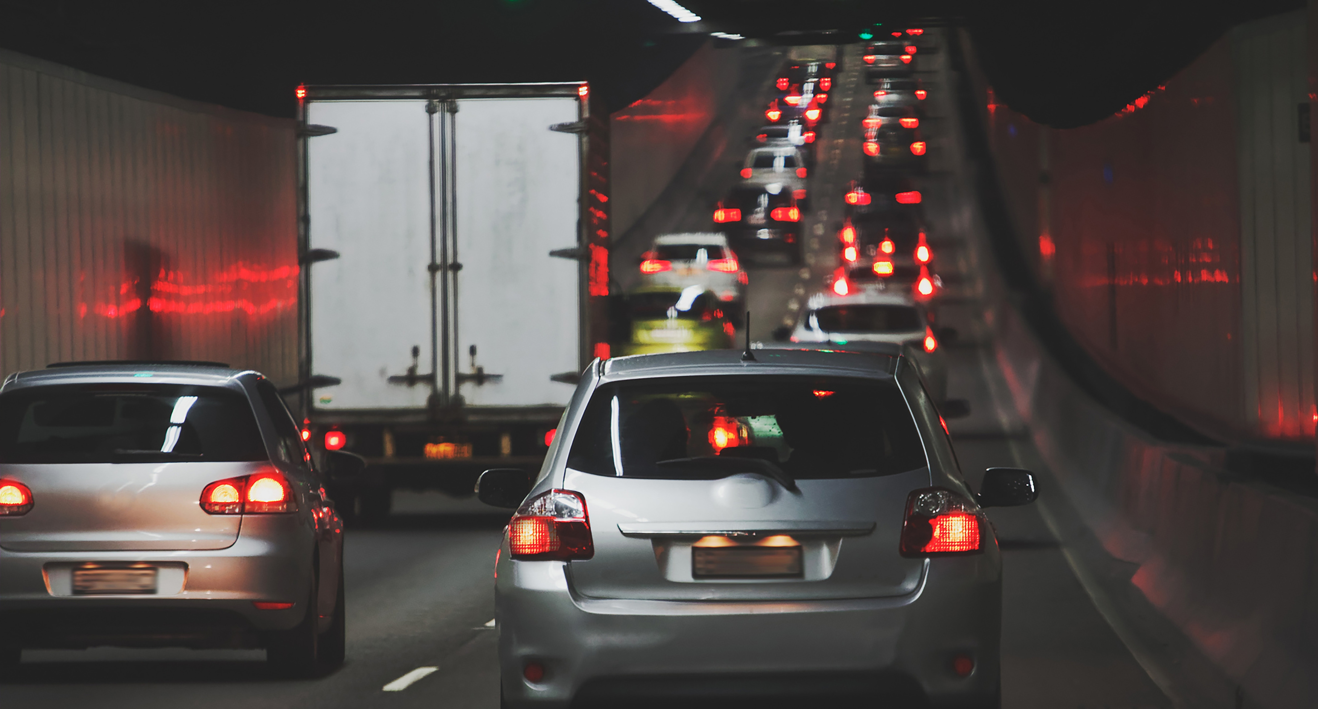 Traffic jam in a highway tunnel