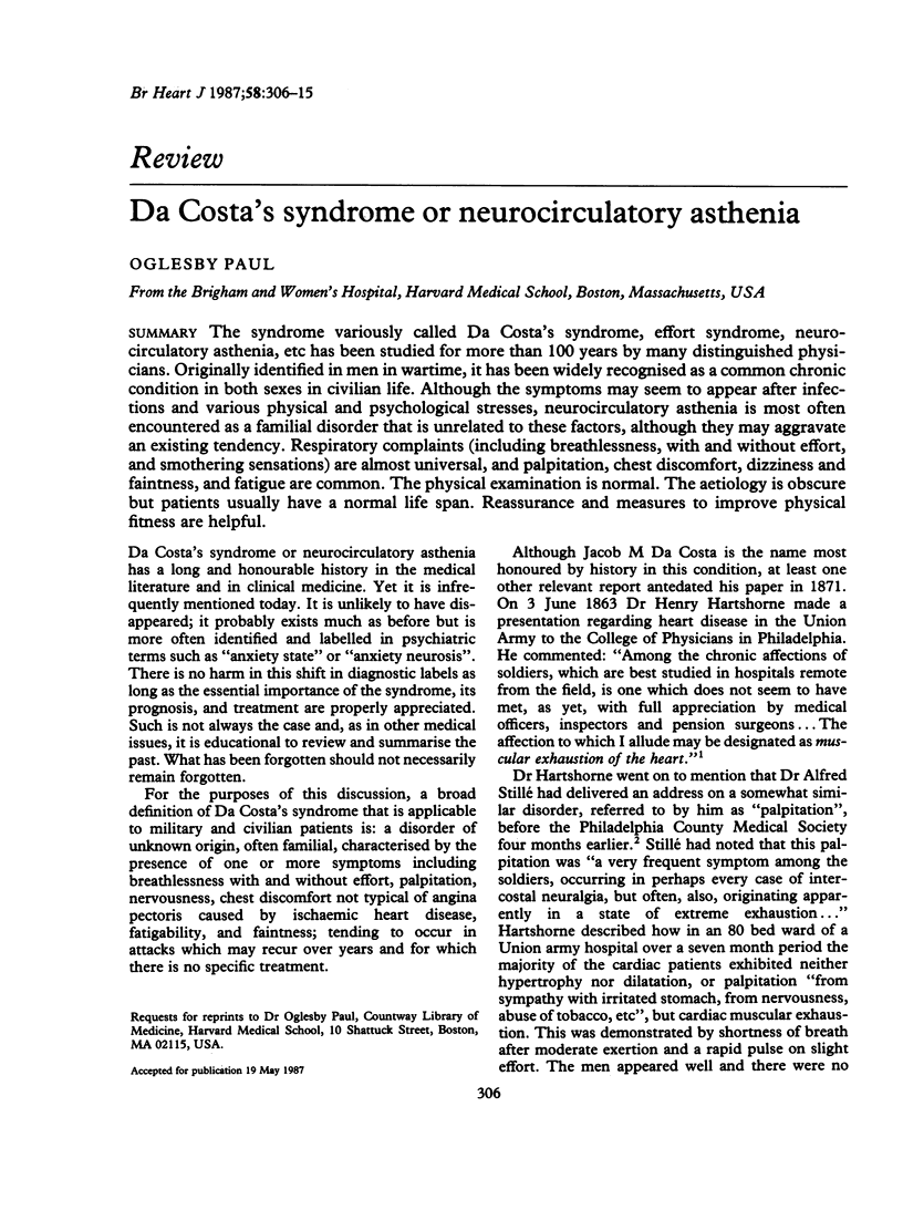 Da Costa's syndrome or neurocirculatory asthenia - PMC