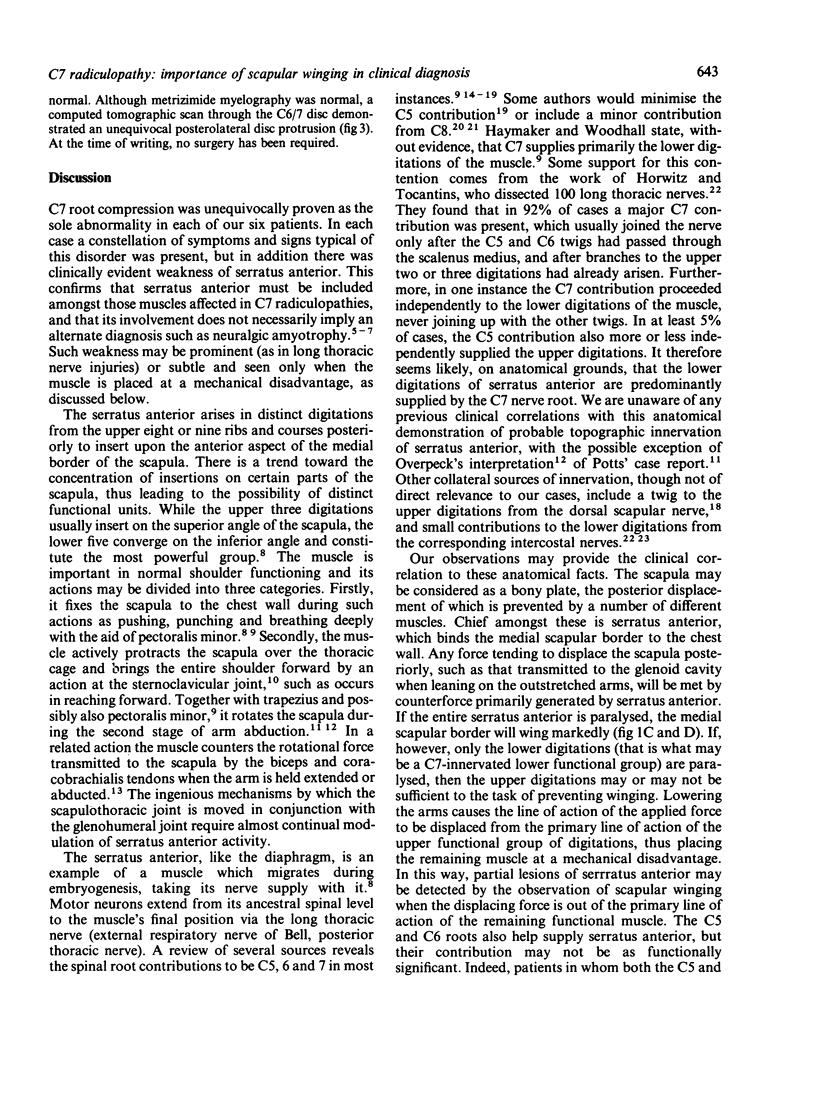 C7 radiculopathy importance of scapular winging in clinical diagnosis