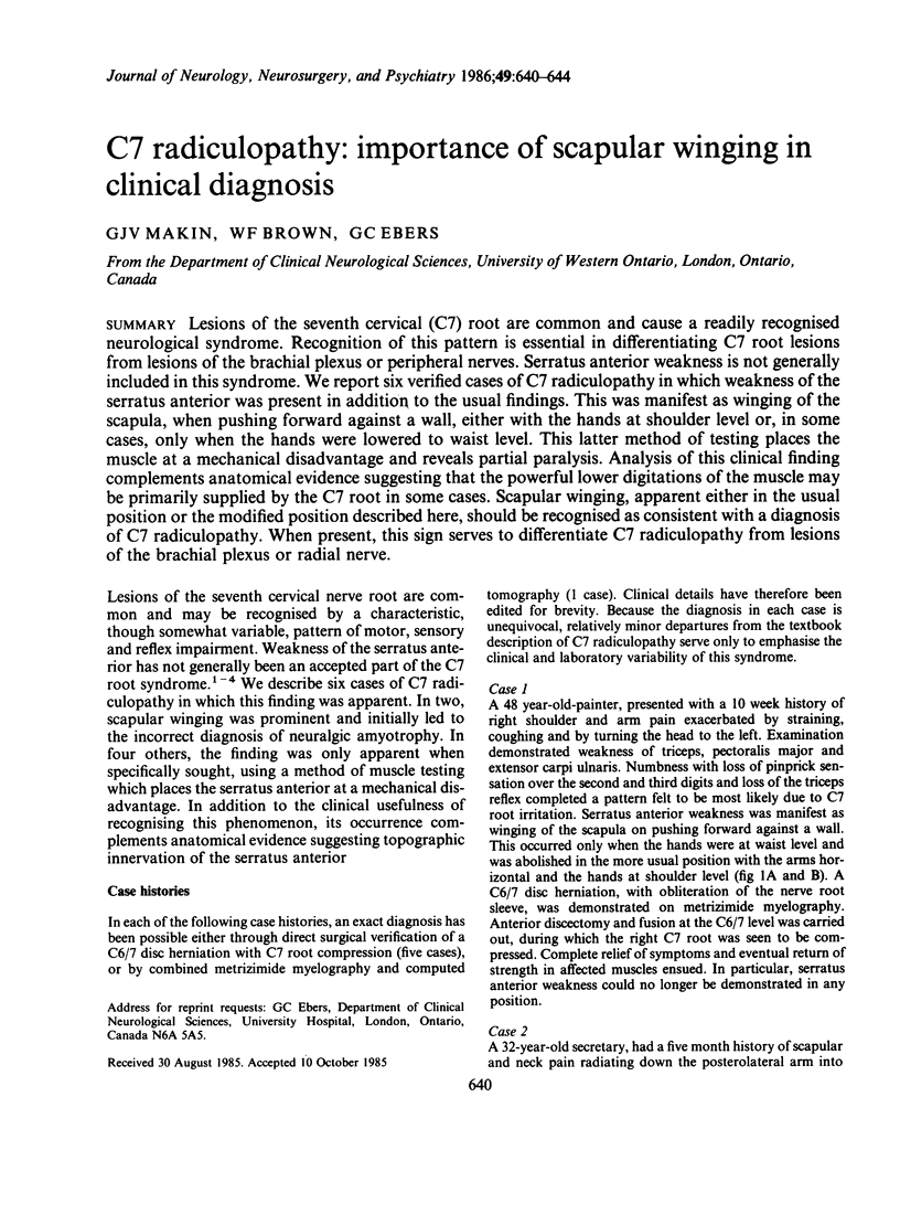 C7 radiculopathy importance of scapular winging in clinical diagnosis