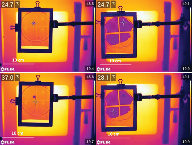 Structured PE sheets with square posts that are either ~2 µm (left) or ~10 µm tall moulded from LDPE on top of a 100 µm thick UHMWPE sheet