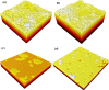 3D projections of the surfaces generated by a 3D kMC model representing the different types of diamond growth resulting from different process conditions.