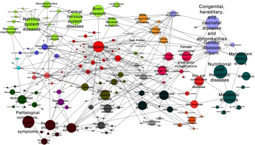 Linkage pathways indicating the MeSH terms for most human chronic diseases associated with salivary metabolites.