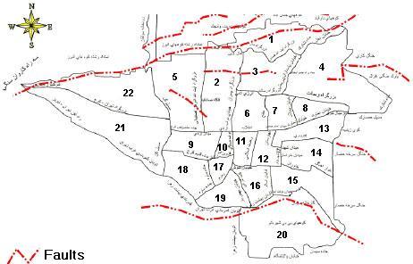 Tehran Districts and Faults