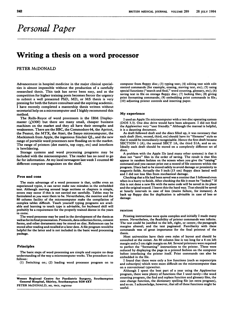 Writing a thesis on a word processor pmc
