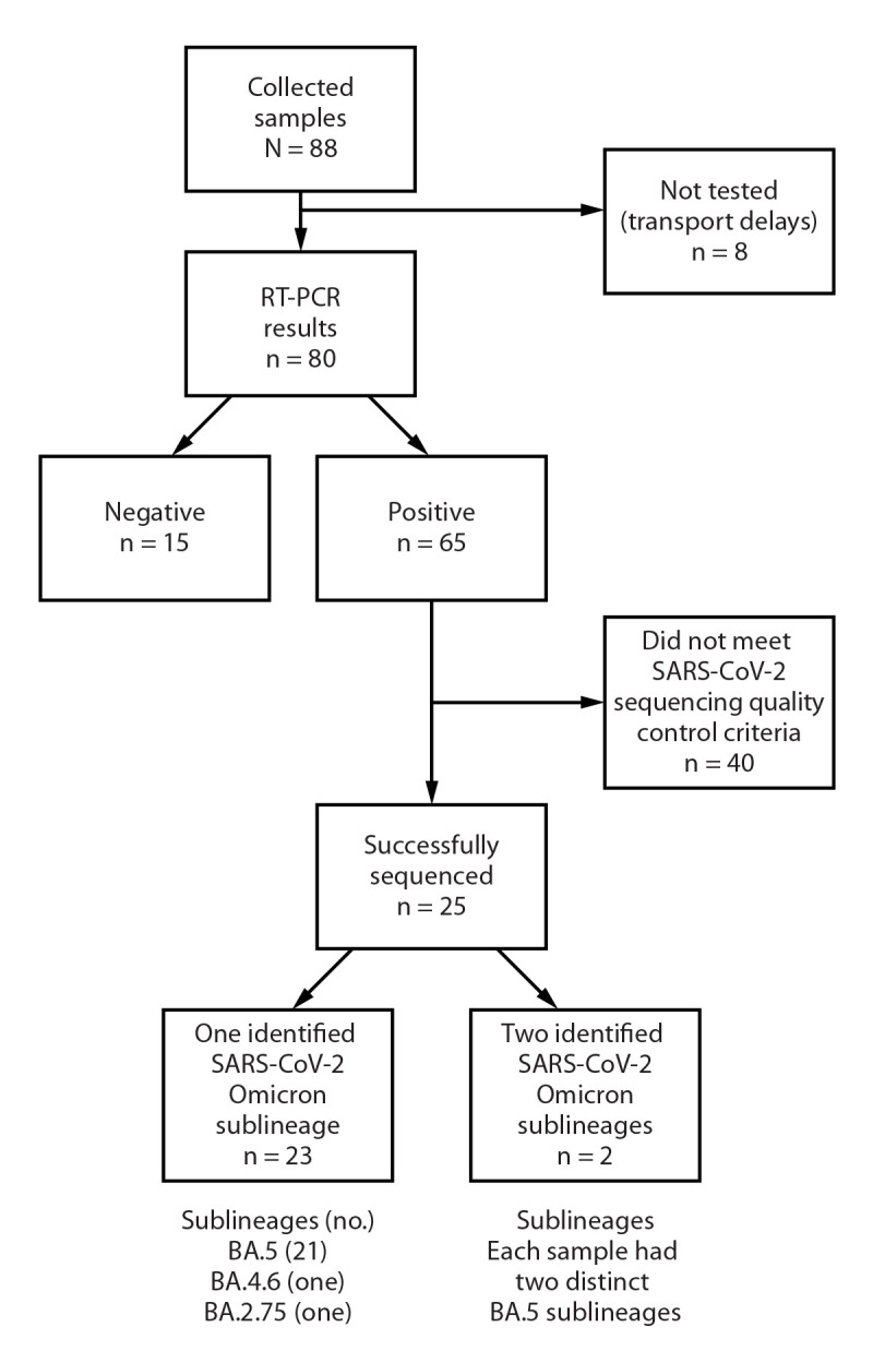 The figure is a chart showing collection, testing for SARS-CoV-2, and genomic sequencing of aircraft wastewater samples from selected flights from the United Kingdom, Netherlands, and France arriving at John F. Kennedy International Airport in New York City during August–September 2022.