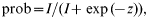 {\rm prob} \equals I\sol \lpar I \plus \exp \lpar\hskip-2 \minus z\rpar \rpar\comma