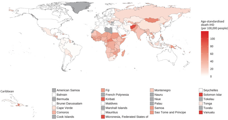 Global map of IHD mortality from household air pollution, 2019