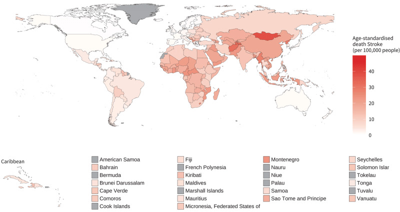 Global map of stroke mortality from ambient air pollution, 2019