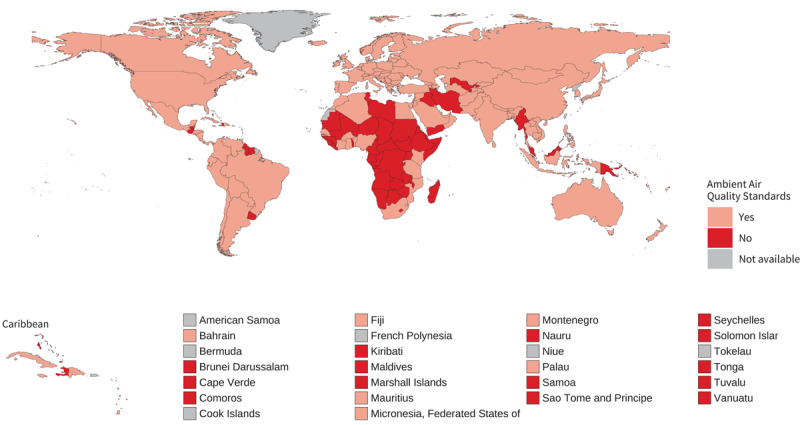 Global map of countries with ambient air quality standards laws