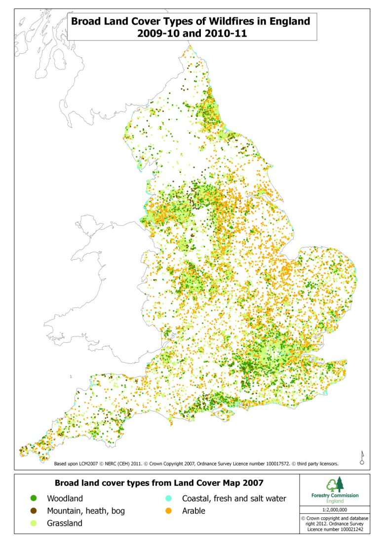 Land types burnt in wildfires FY2009/10-2010/11