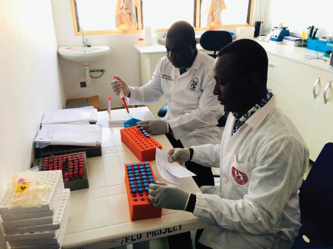 Laboratory staff running HPV DNA tests.