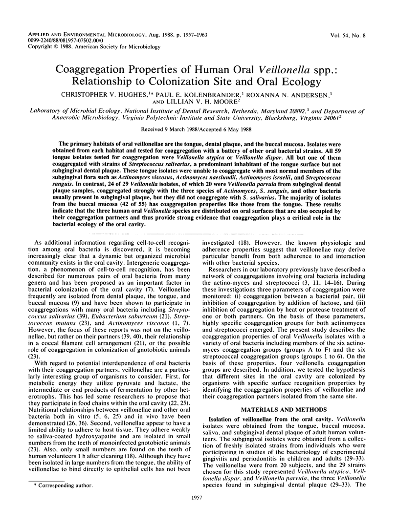 Coaggregation properties of human oral Veillonella spp.: relationship ...