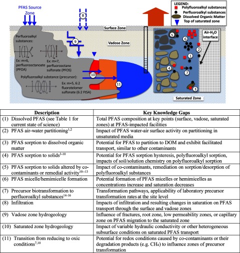 Conceptual diagram along with a table listing the description and the corresponding key knowledge gaps in the first and the second columns, respectively.