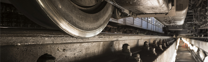 Wheels of a subway car.