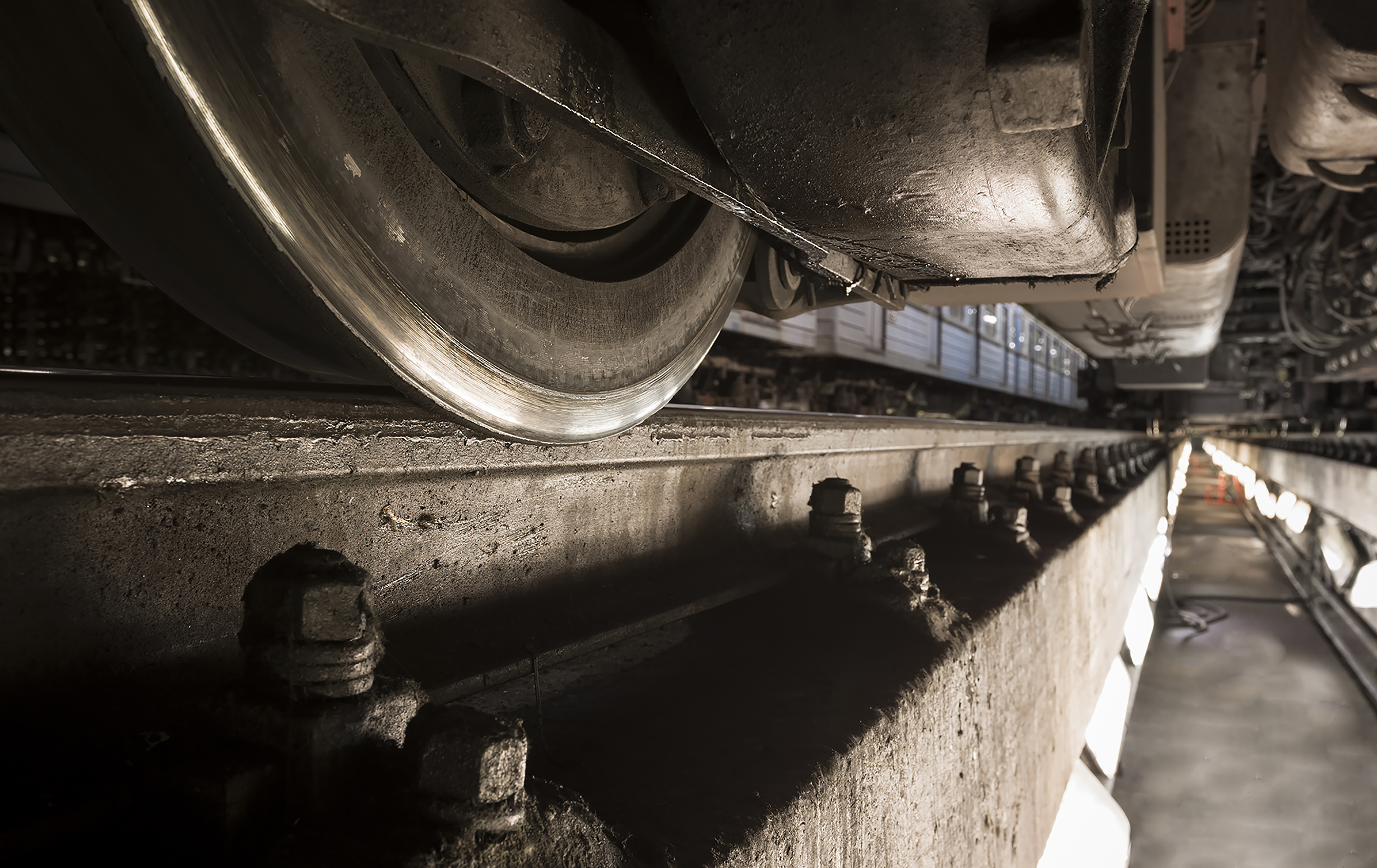 Wheels of a subway car