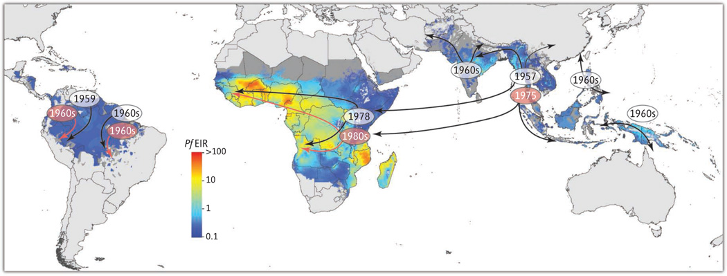 Spread of P. falciparum resistance