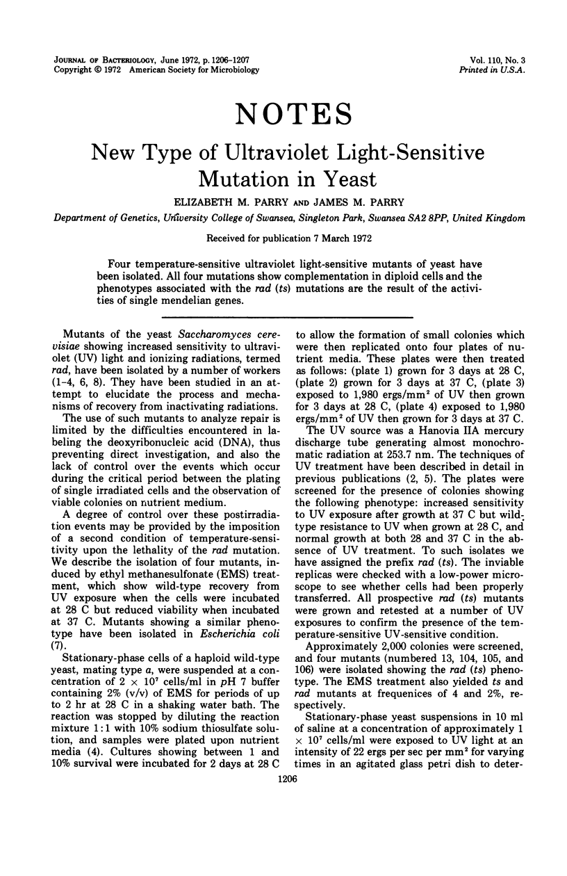New type of ultraviolet light sensitive mutation in yeast pmc