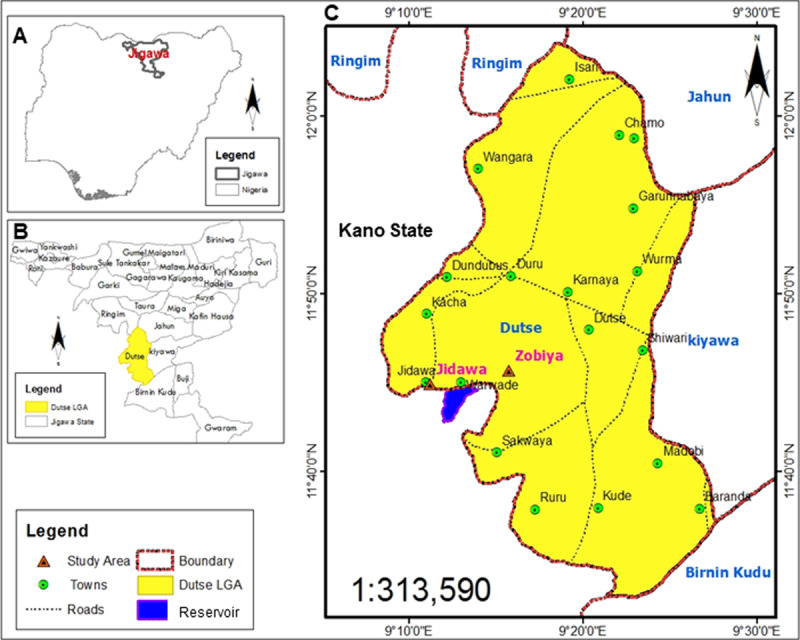 Maps of Nigeria and Jigawa state showing Jidawa and Zobiya