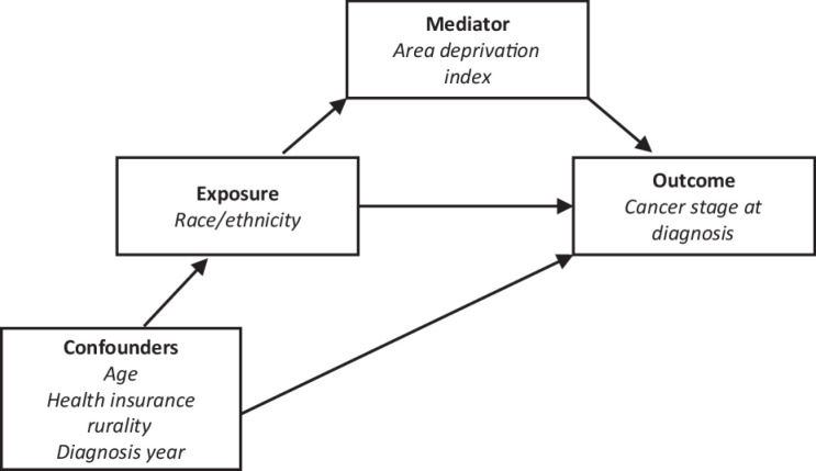 Figure 2. Components of the counterfactual framework-based model. The figure shows components of the causal mediation model using the counterfactual framework.