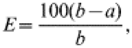 E = {{100( b - a) } \over b},