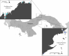 Map of study locations for exclusion and exposure experiments on the Atlantic and Pacific coasts of Panama