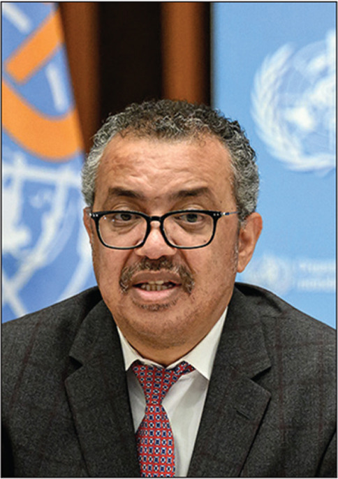 World Health Organization (WHO) Director-General Tedros Adhanom Ghebreyesus attends a ceremony to launch a multiyear partnership with Qatar on making FIFA Football World Cup 2022 and mega sporting events healthy and safe at the WHO headquarters in Geneva on October 18, 2021. (Photo by Fabrice COFFRINI / AFP) (Photo by FABRICE COFFRINI/AFP via Getty Images)