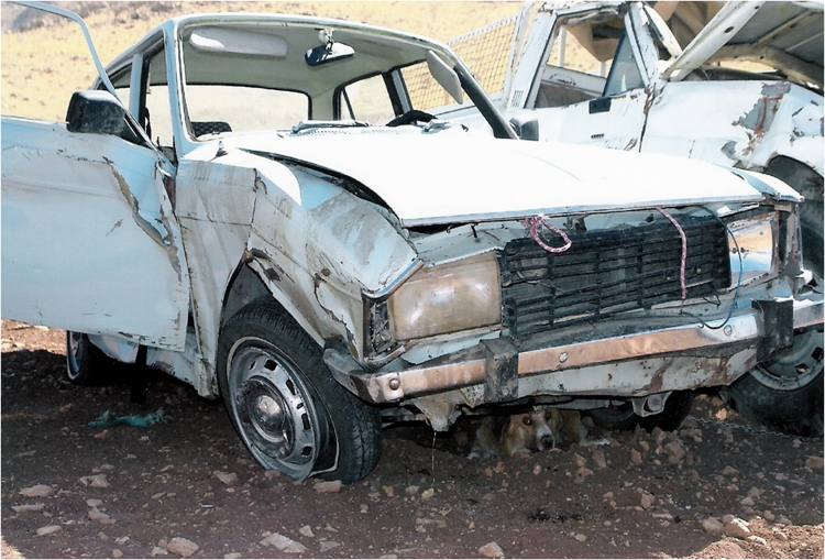 Figure 2: Front view of crashed car (Peugeot-Paykan)