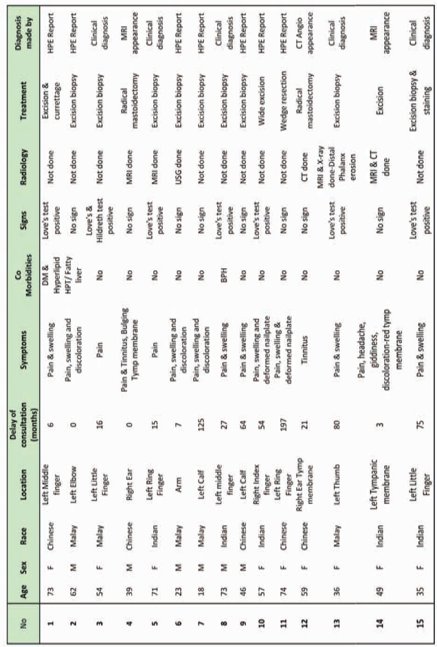 Table I: Patient Data