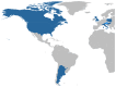 World map with participating countries in blue.