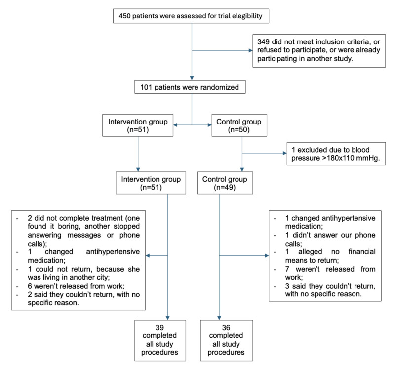 Flow diagram of randomized patients, beginning to end of the study