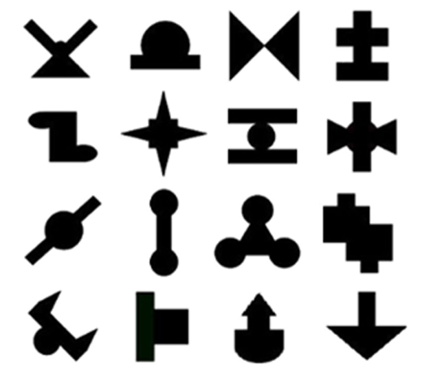 The 16 visual shapes used in the VSL task.