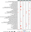 Figure 5 is a set of five dot plots titled female blood, female cortex, male blood, male cortex, and male liver, plotting Very Long−Chain Fatty Acid Metabolic, Process, Tube Morphogenesis, Thyroid Gland Development, T−Helper 17 Cell Differentiation, Somite Development, Skeletal System Development, Ruffle Membrane, Response To Retinoic Acid, Regulation Of Protein Localization To Membrane, Regulation Of Protein Complex Disassembly, Regulation Of Production Of Small RNA Involved In Gene Silencing By RNA, Regulation Of Intracellular Estrogen Receptor Signaling Pathway, Regulation Of Epithelial Cell Differentiation, Regulation Of Cell Fate Commitment, Regulation Of Animal Organ Formation, Prostate Gland Epithelium Morphogenesis, Postsynaptic Membrane Organization, Positive Regulation Of Striated Muscle Cell Apoptotic Process, Positive Regulation Of Smoothened Signaling Pathway, Positive Regulation Of Intracellular Steroid Hormone Receptor Signaling Pathway, Positive Regulation Of Filopodium Assembly, Pigment Metabolic Process, Photoreceptor Cell Differentiation, Organ Induction, Neuron Fate Commitment, Negative Regulation Of Supramolecular Fiber Organization, Negative Regulation Of Fat Cell Differentiation, Negative Regulation Of Cytoskeleton Organization, Lung Epithelial Cell Differentiation, Keratinocyte Differentiation, Heart Morphogenesis, Genomic Imprinting, Epithelial Cell Morphogenesis, Epithelial Cell Differentiation Involved In Prostate Gland Development, Epithelial Cell Differentiation Involved In Kidney Development, Embryonic Organ Development, Embryonic Hindlimb Morphogenesis, Dopamine Receptor Binding, Cranial Skeletal System Development, Cofactor Catabolic Process, Cell Volume Homeostasis, Cell Fate Specification, Cell Differentiation Involved In Metanephros Development, ATP Synthesis Coupled Electron Transport (y-axis) across negative log 10 (false discovery rate), ranging from 2.5 to 7.5 in increments of 5 (x-axis) for Gene Ontology category; Gene Ontology Biological Process, Gene Ontology Cellular Component, Gene Ontology Molecular Function, respectively. The number of genes ranges from 100 to 400 increments of 100.