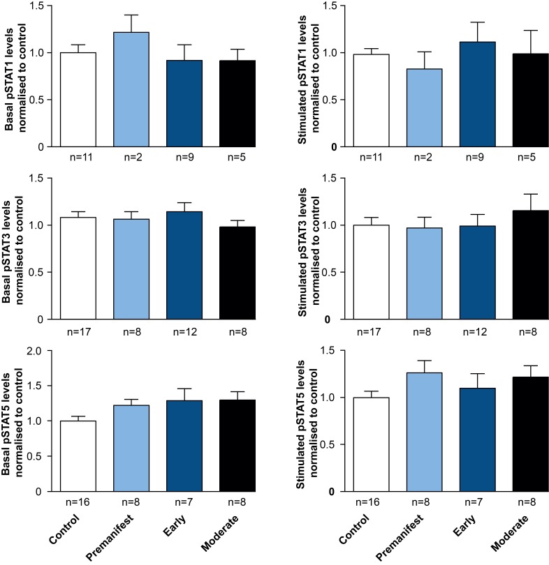 STAT signalling appears normal in HD subjects’ monocytes.