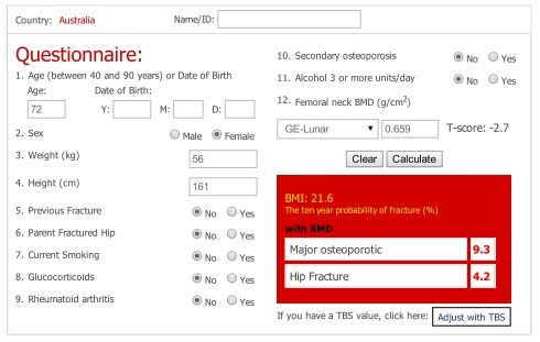 Screenshot of FRAX calculator