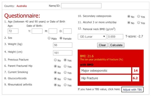 Screenshot of FRAX calculator