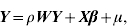 {\bi Y} \equals \rho {\bi WY} \plus {\bi X}{\bimbeta} \plus \mu \comma \hfill