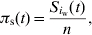 \pi _{\rm s} \lpar t\rpar \equals {{S_{i_{{\rm w}} } \lpar t\rpar } \over n}\comma \hfill