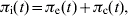 \pi _{\rm i} \lpar t\rpar \equals \pi _{\rm e} \lpar t\rpar \plus \pi _{\rm c} \lpar t\rpar \comma \hfill