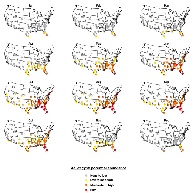 Fig. S2. The 2006-2015 Skeeter Buster mean monthly average Ae. aegypti potential abundance.