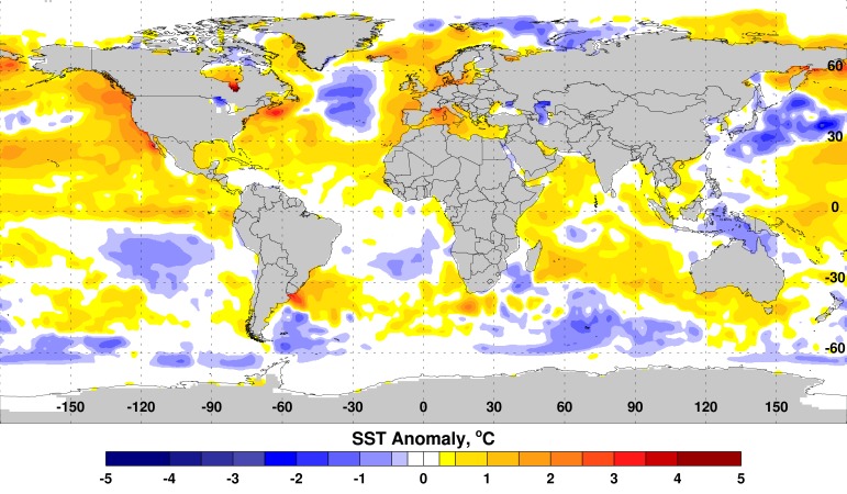 Sea Surface Temperature (SST) Anomalies, October 2014.