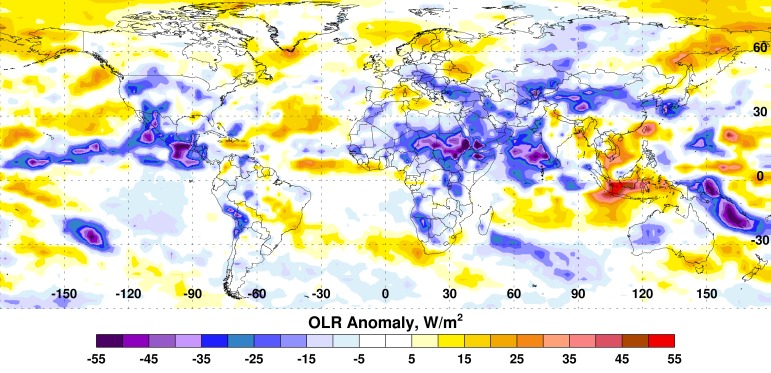 Outgoing Longwave Radiation (OLR) Anomalies, August-October 2014.