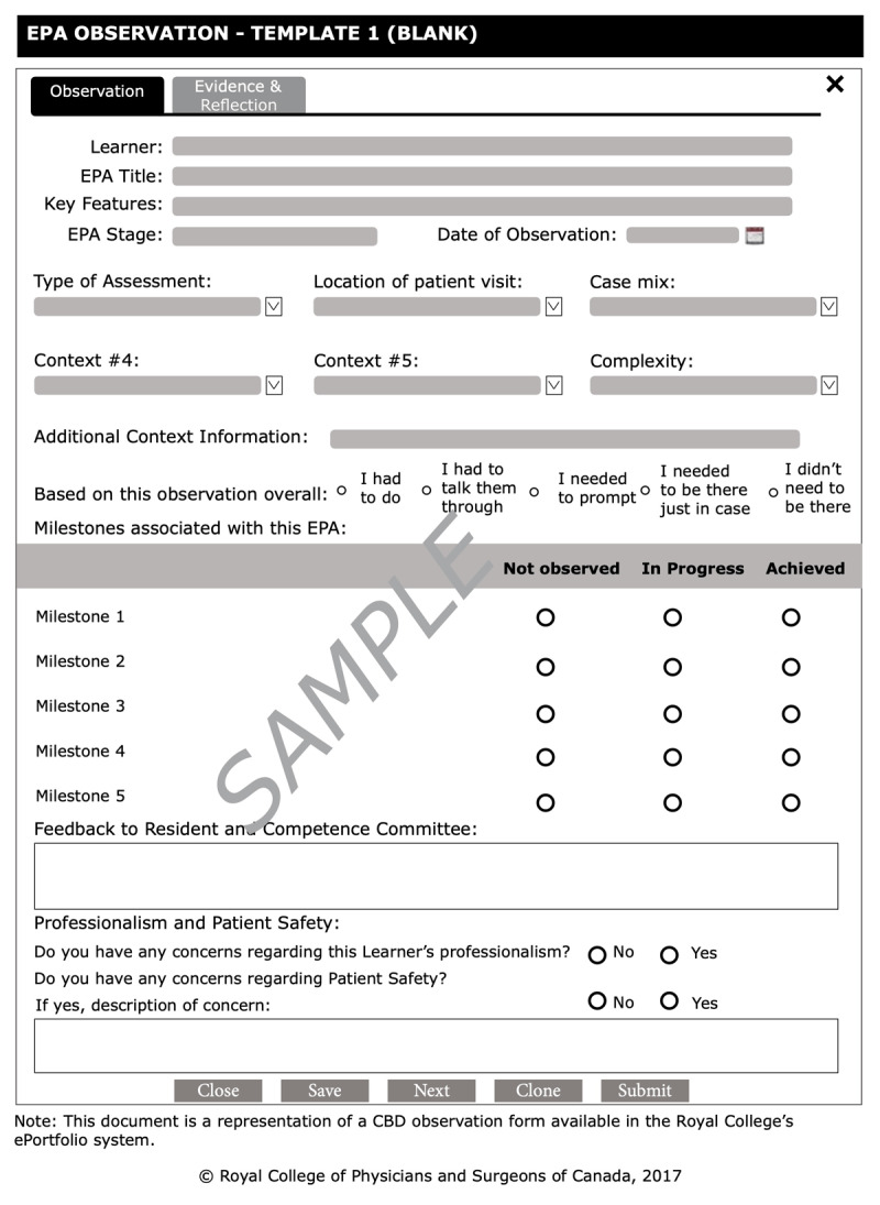 EPA observation form template. EPA entrustable professional activity